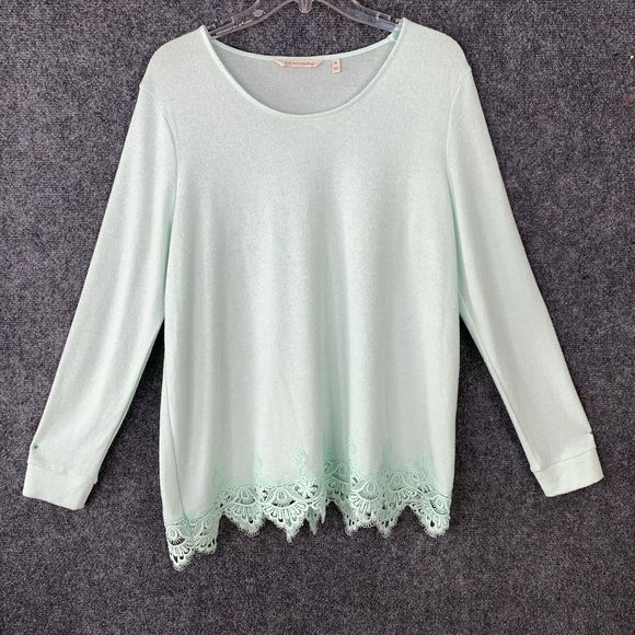 Soft Surroundings Tunic Top Sweater Women PL Crochet Hem Long Sleeve Mint Green - Picture 1 of 12
